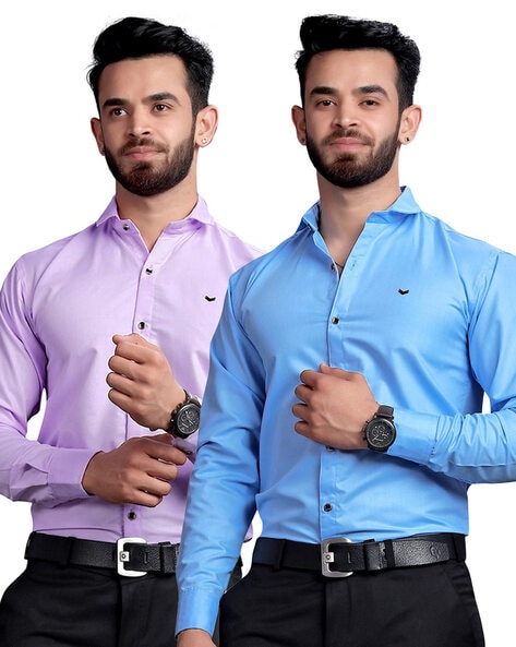 GETCHI Men Solid Formal Blue Shirt - Buy GETCHI Men Solid Formal