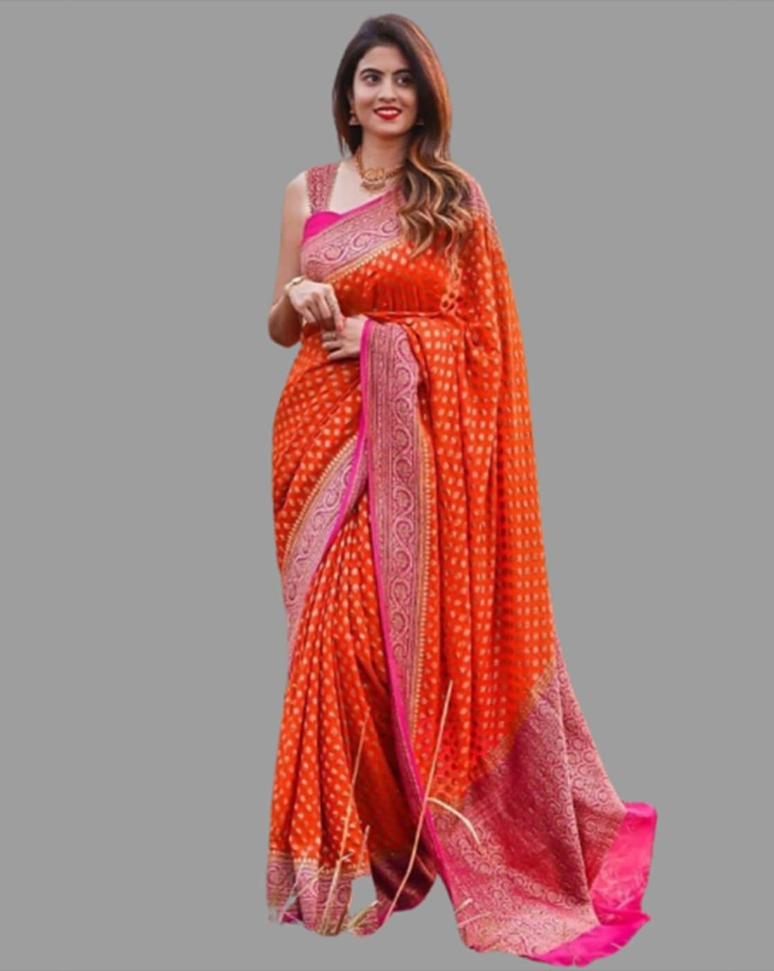 Orange Modal Silk With Silver Zari Weaving Sari With Matching Blouse –  Bahuji - Online Fashion & Lifestyle Store