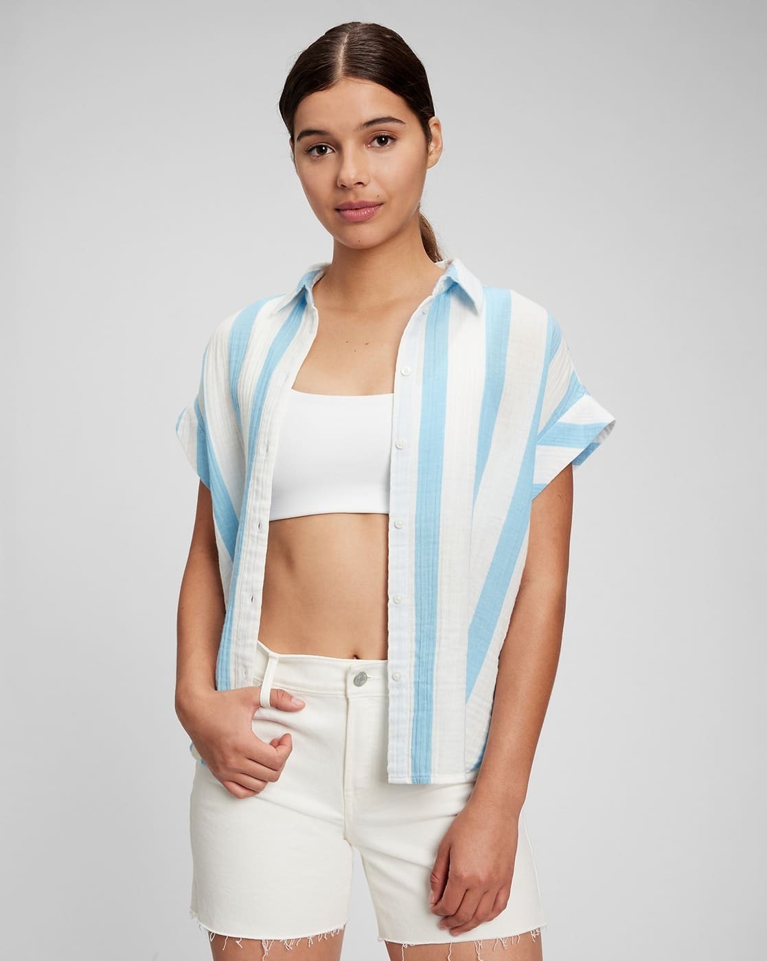 Striped Cotton Shirt with Spread Collar