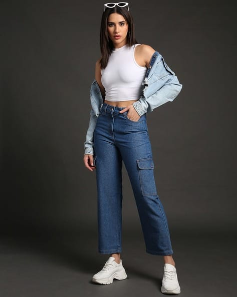 FREEHAND High-Rise Cargo Flared Clean Jeans