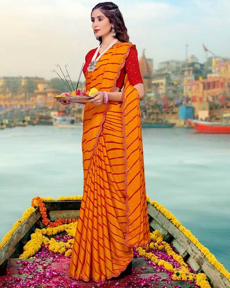 Orange - Printed - Sarees: Shop online Sarees