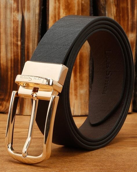 LOUIS STITCH Men Formal Black Genuine Leather Reversible Belt Dotted  Gunmetal - Price in India