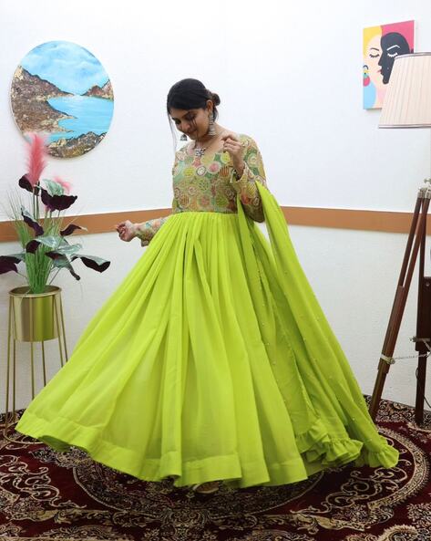 Parrot green shop long frocks