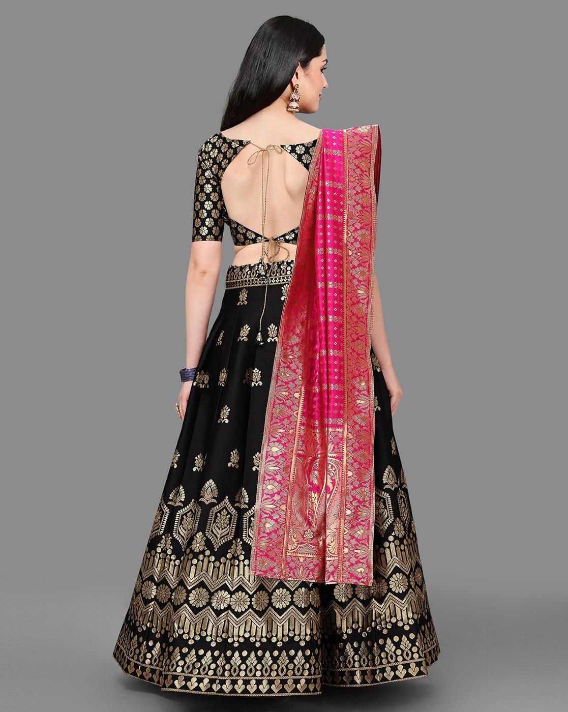 Embroidered Cotton Lehenga With Blouse And Dupatta-ISKWNAV22084991 |  Ishaanya Fashion