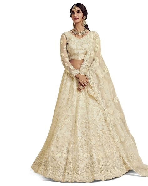 Cream color Georgette Designer Lehenga Choli with Embroidered