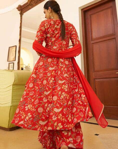 Floral Print Angrakha Kurta Set