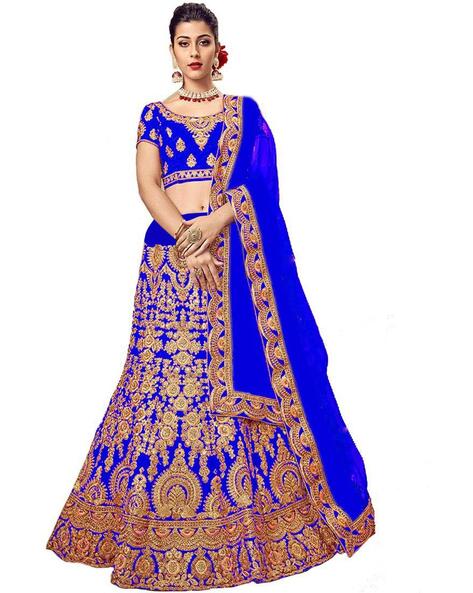 Buy Blue Blouse Lehenga And Chiffon Stone Fish Cut Set For Women by Merge  Design Online at Aza Fashions.