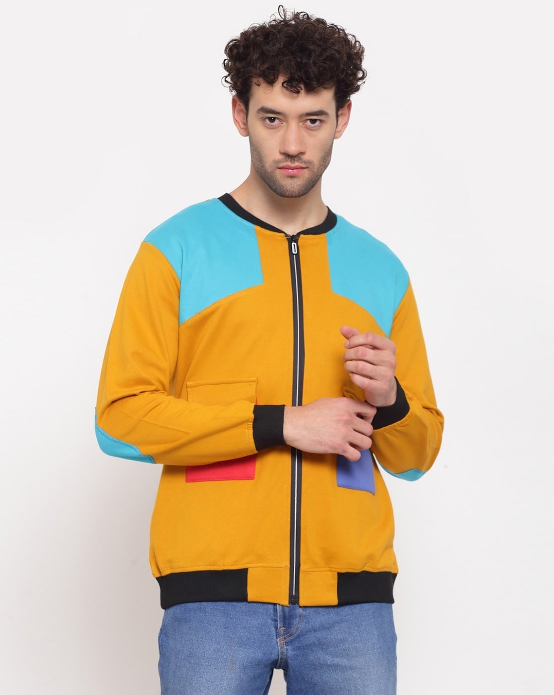 Buy U.S. POLO ASSN. Men Mustard Colour Block Polyester Jacket online