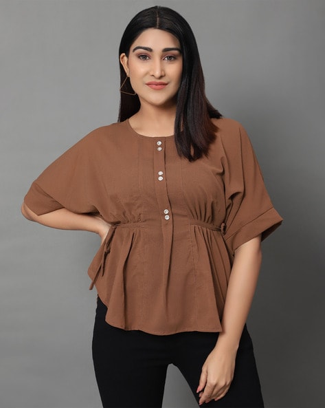 Round-Neck Top with Side Tie-Up