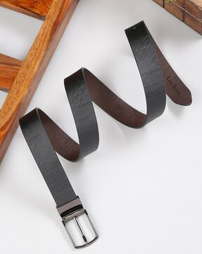 Men Textured Genuine Leather Wide Reversible Belt