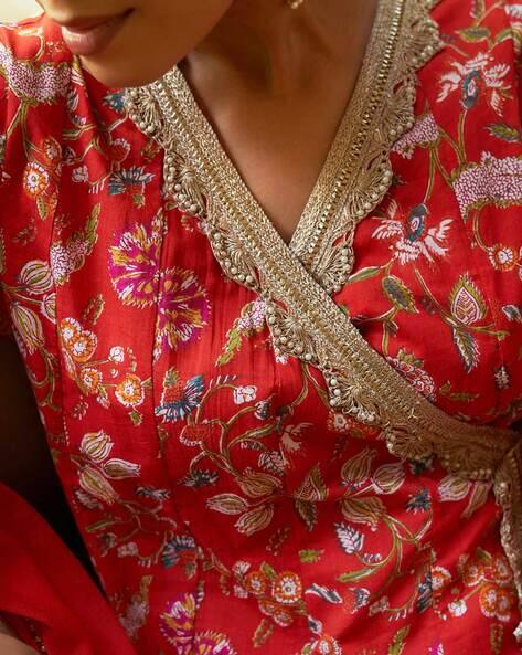Floral Print Angrakha Kurta Set
