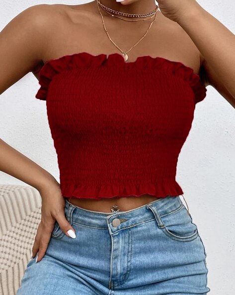 Women Off Shoulder Crop Tops Elastic Tube Tops Bra Blouse