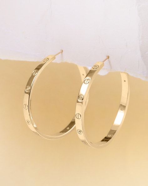 Cartier Inspired Baguette Diamond Hoop Earrings in Yellow Gold & Italian  Sterling Silver