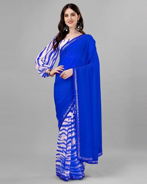 Georgette Saree with blouse in Blue colour 6456