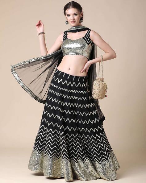 Buy Designer Heavy Embroidered Silk Semi stitched Lehenga Choli With Heavy  Dupatta (Black) at Amazon.in