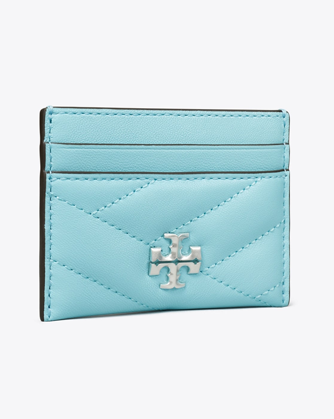 Tory Burch Kira Chevron Glazed Leather Card Case In Fig