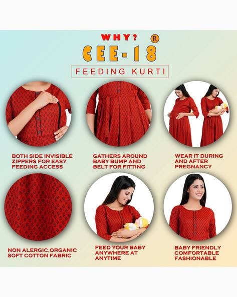 CEE 18 Women's Cotton Rayon A-Line Maternity Feeding Kurti