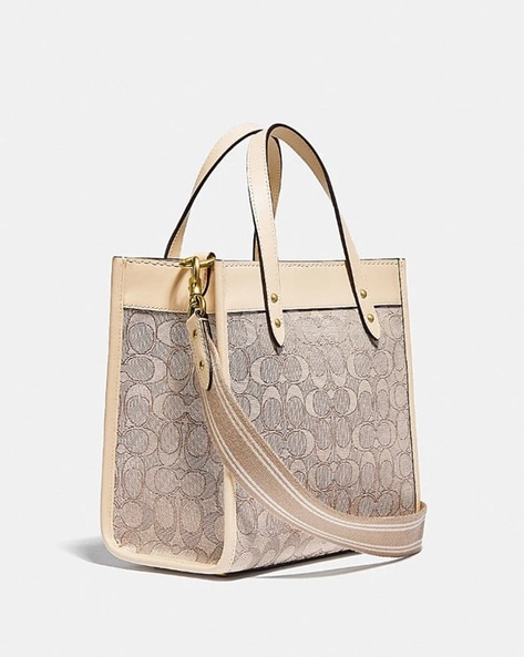 Buy Coach Signature Jacquard Print Field Tote Bag 22 Beige Color