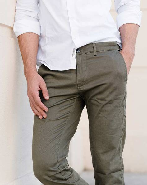 Buy Men Olive Slim Fit Solid Casual Trousers Online - 753827 | Allen Solly