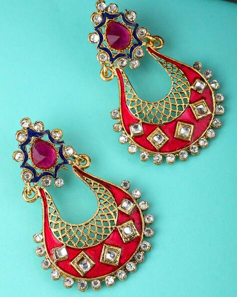 Buy Rubans Magenta & Gold Toned Hand Painted Floral Jhumkas - Earrings for  Women 2070586 | Myntra