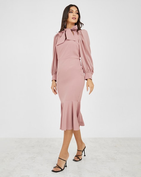 Light Pink Satin Cowl Neck Midi Dress - Liliana – Rebellious Fashion