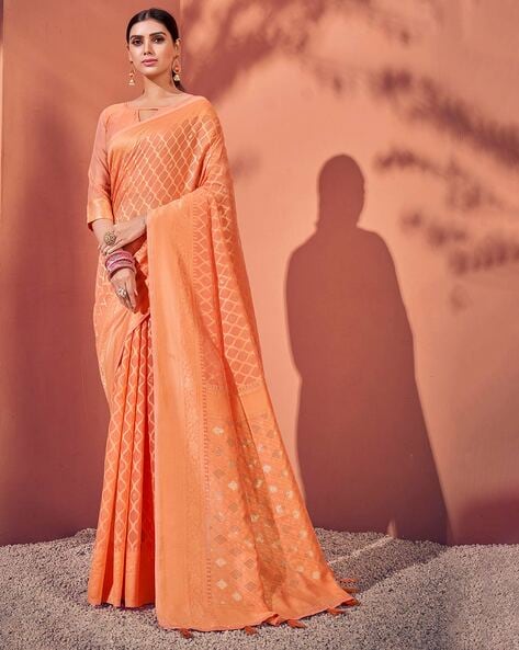 Buy Geroo Jaipur Peach Hand Painted Floral Saree with Blouse for Women  Online @ Tata CLiQ Luxury