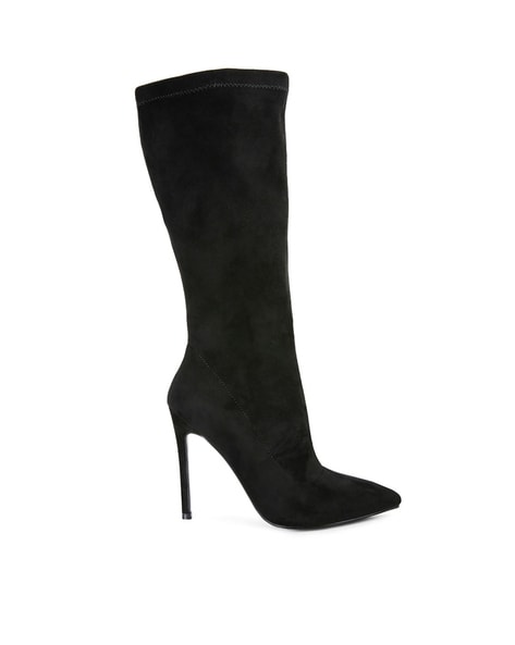 Womens black suede sale mid calf boots