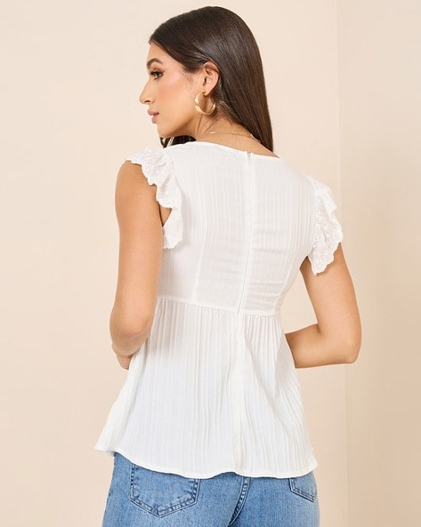 Get Sweetheart Neck Detail White Blouse at ₹ 2450