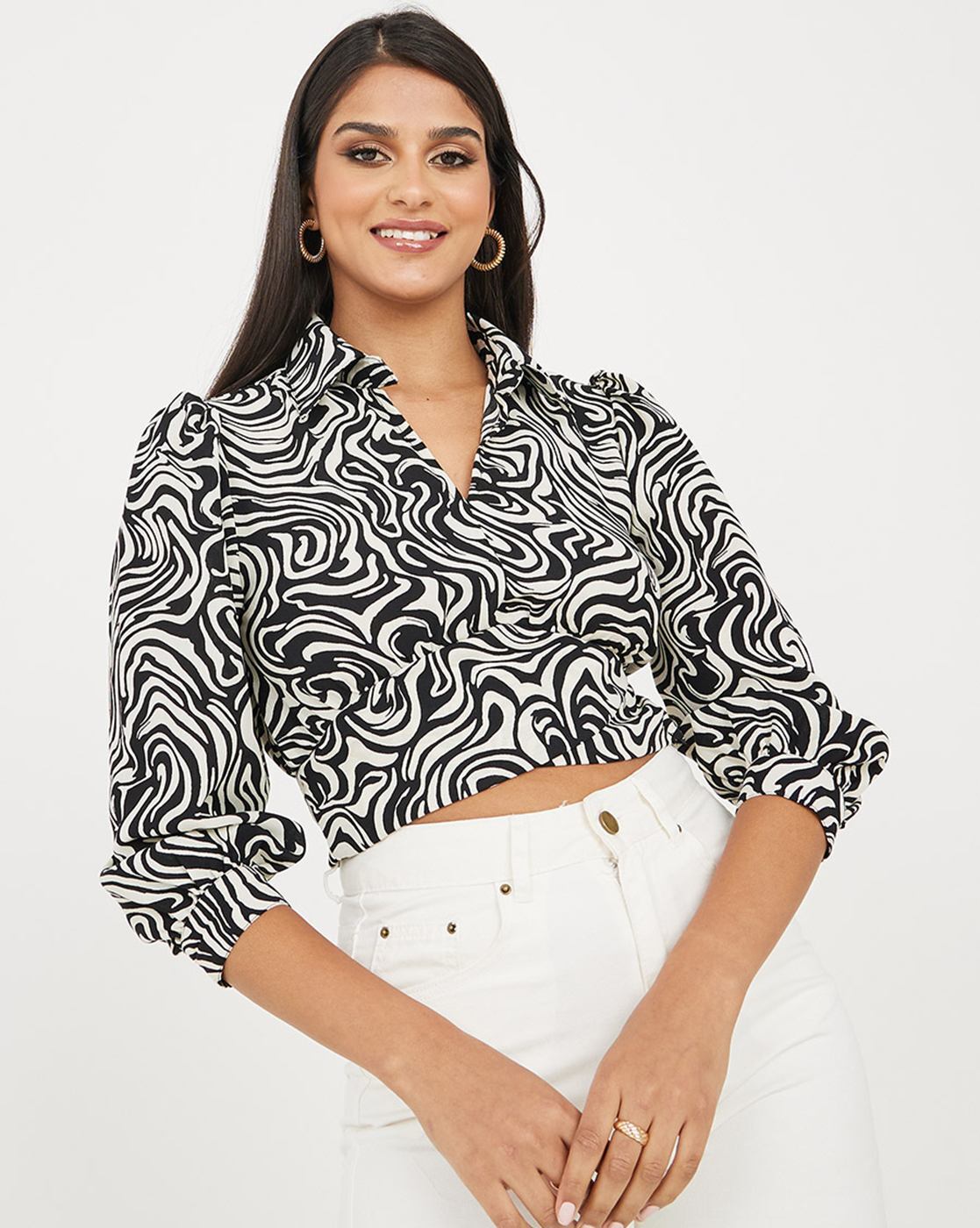 Buy PRINTED BLACK JERSEY CROP TOP for Women Online in India