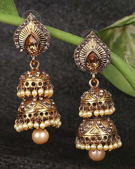 Kundan and Meena Peacock earrings with double Jhumka Red Color –  Madeinindia Beads