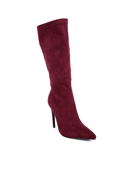 Burgundy mid calf sales boots