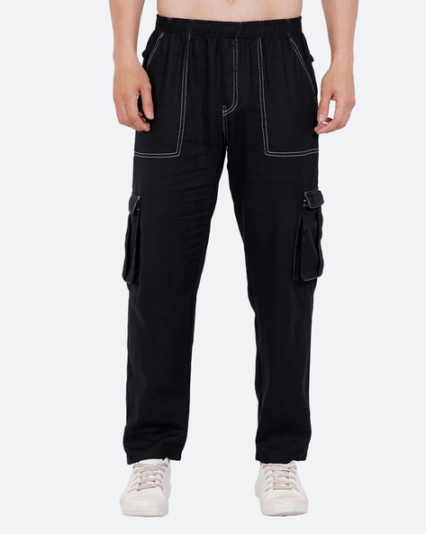 Slim Multi Zip Cargo Pocket Contrast Stitch Trouser | boohooMAN USA