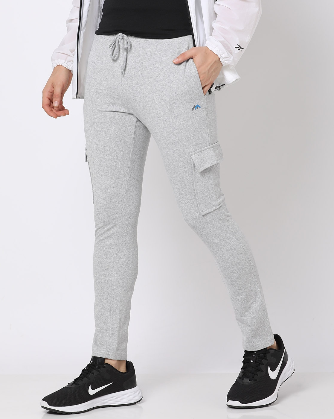 Heathered Fitted Track Pants with Flap Pockets