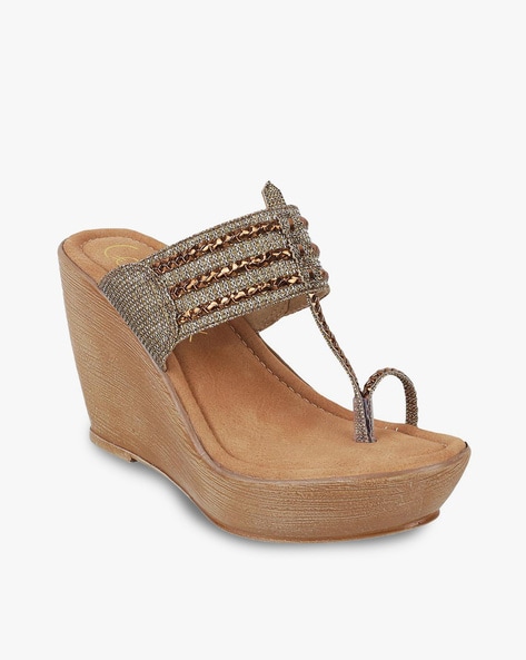 Buy CATWALK Bronze Fabric Slipon Womens Casual Sandals | Shoppers Stop