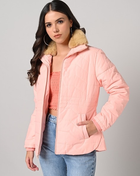 Women Quilted Regular Fit Jacket with Detachable Hoodie