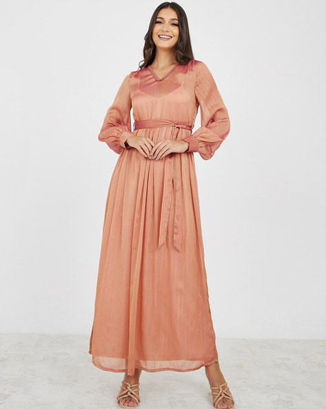 Buy La Zoire Short Sleeves Solid Maxi Dress Rust at Amazon.in