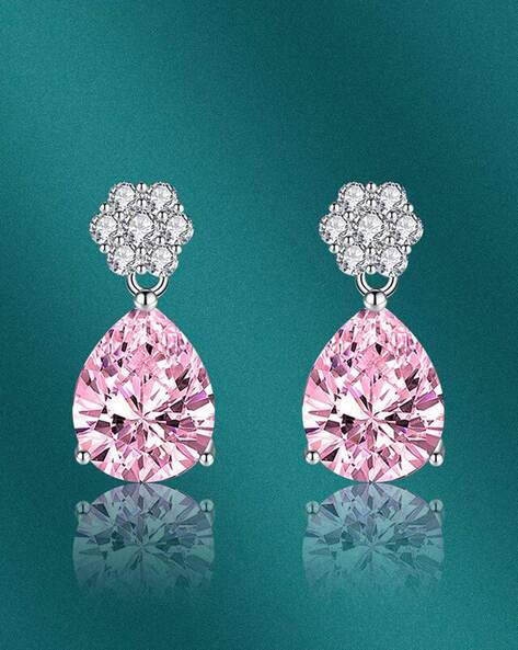 Foydjew Luxury Romantic Argyle Pink Morgan Stone Earrings Inlaid Water Drop  Pink Zircon Wings Silver Color Earring For Women