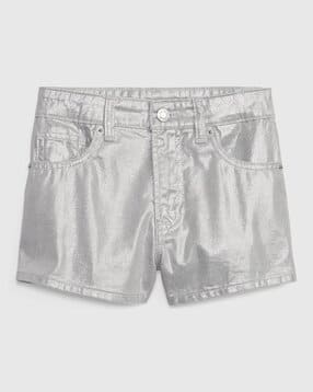 High-Rise Shorts with Silver Foil Detailing-image-0