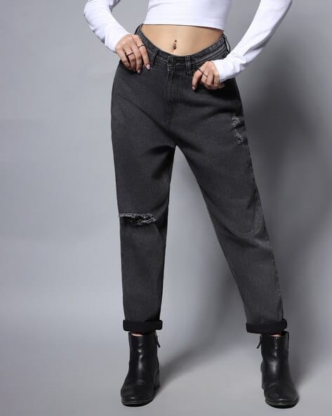 High-Rise Mom Fit Distressed Jeans