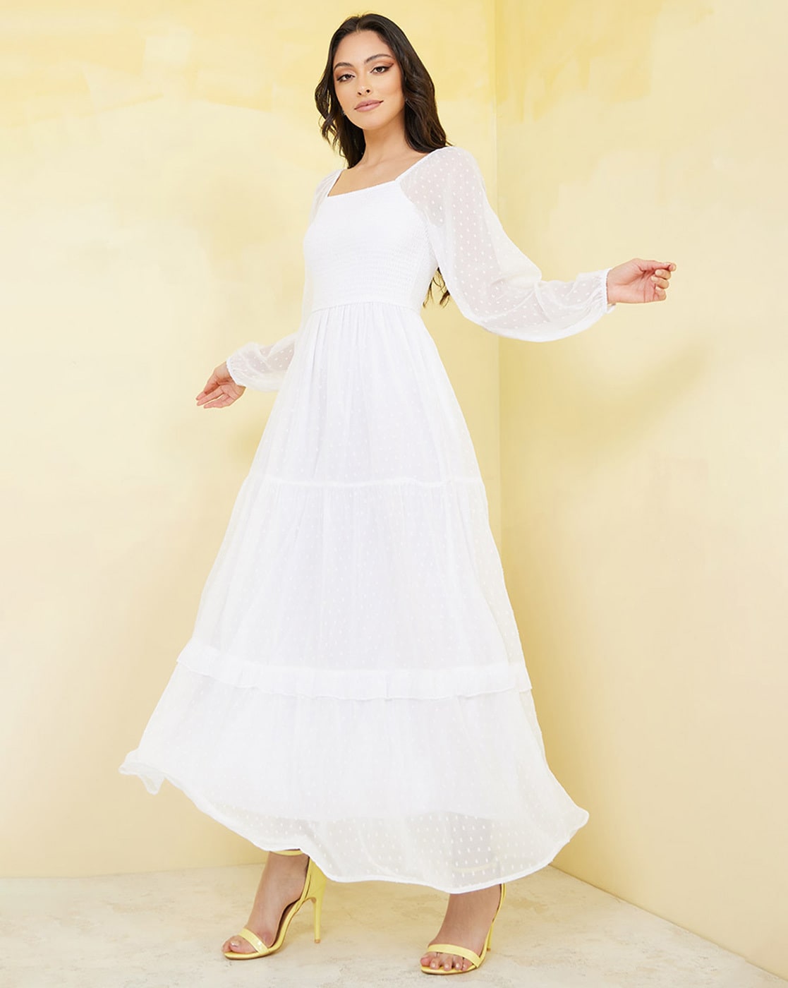 Buy WHITE A-LINE HIGH SLIT MAXI DRESS for Women Online in India