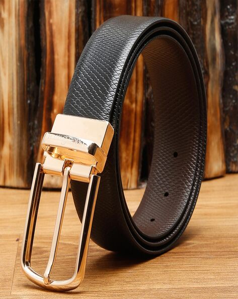 Reversible Gold-Plated Wide Belt with Buckle Closure