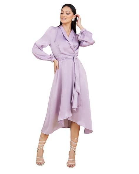 Women Satin Wrap Midi Dress