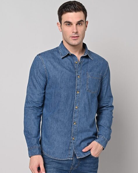 Denim Shirt with Patch Pocket