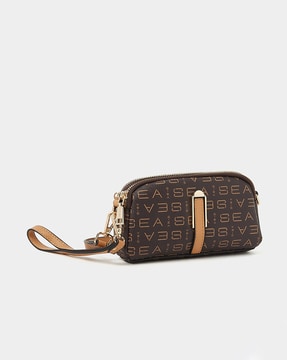 Styli Geometric Printed Handbag with Detachable Strap For Women (Brown, OS)