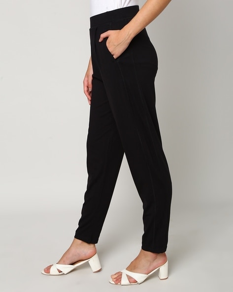 Buy Chemistry Black Tapered Fit Trousers for Women Online @ Tata CLiQ