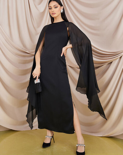 Kimmy Burgundy High Neck Maxi Dress With Cape Sleeves – Club L London - USA