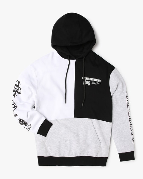 Colourblock Hoodie with Placement Print