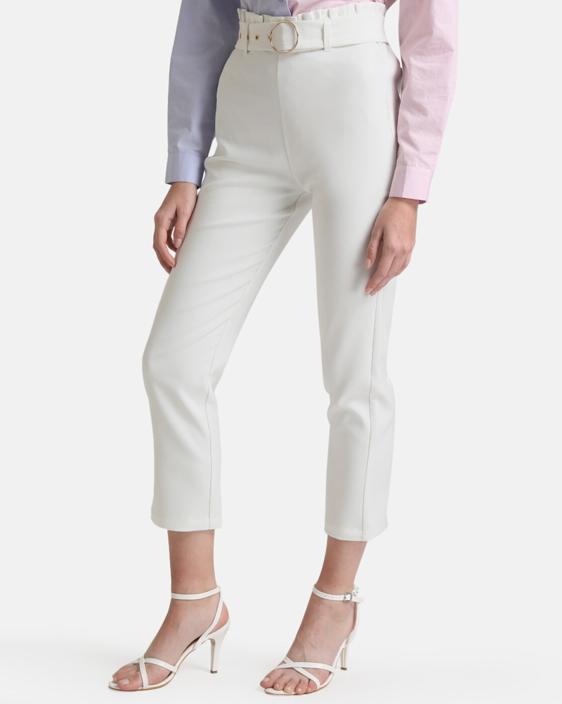 White high waisted paperbag on sale trousers