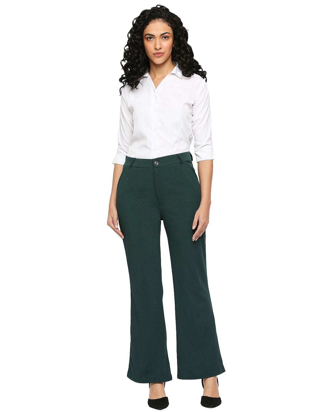 Buy Women Regular Fit Solid Trousers Bottle Green Solid Cotton for Best  Price, Reviews, Free Shipping