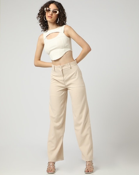 White High Waist Tapered Trousers